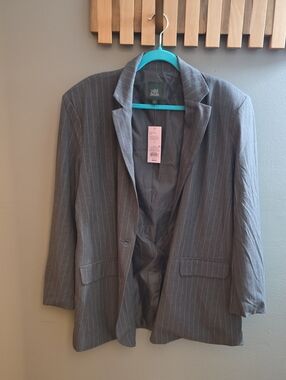 wild fable Gray Pinstripe Jacket with Teal Hanger Accent